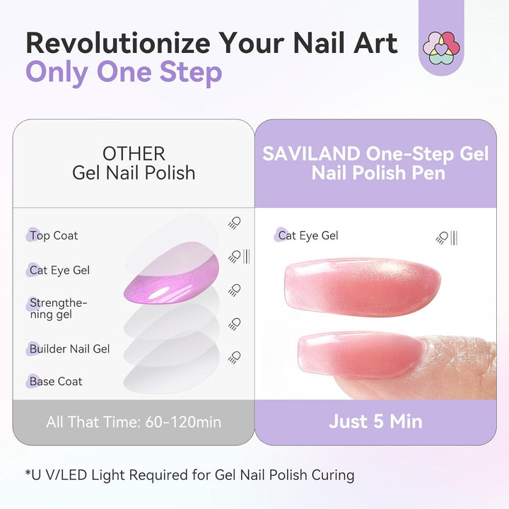 SAVILAND One-Step Gel Nagellack Stiftset: 6 Farben Transparente Nude Töne Hellrosa Rouge Cat Eye Gel