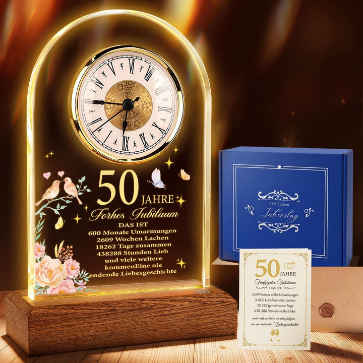 TUZELIYA Goldene Hochzeit Geschenke, Jahrestag Quarzuhr, 50. Hochzeitstag Geschenke mit Grusskarte u