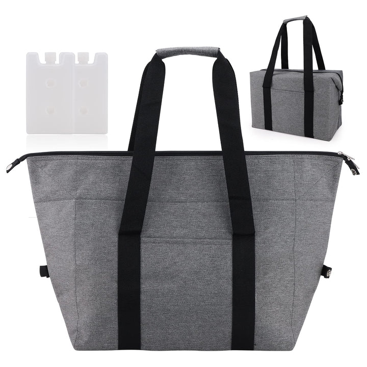 Grosse Kühltasche faltbar 20 L–Faltbare Einkaufstasche mit 2 Kühlboxen, Graue Picknicktasche mit Iso