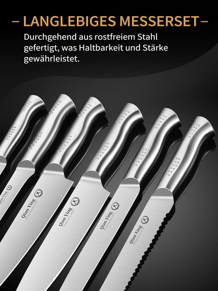 Qianying Messerset mit Block Edelstahl Küchenmesser Set: 14 Teilig Messer Set Messerblock mit Schärf