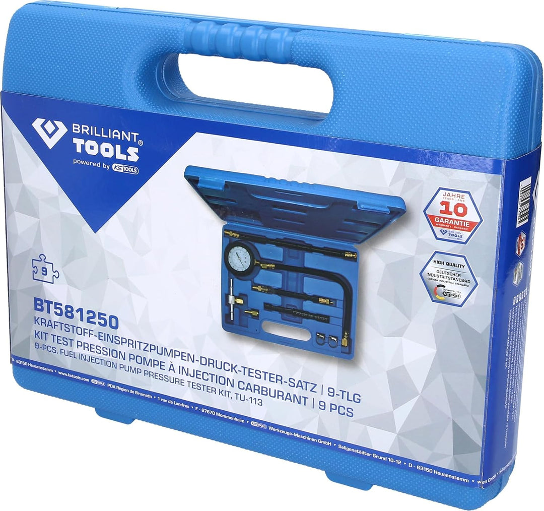 BRILLIANT TOOLS BT581250 Kraftstoff-Einspritzpumpen-Druck-Tester- Satz | 9-tlg [Powered by KS TOOLS]