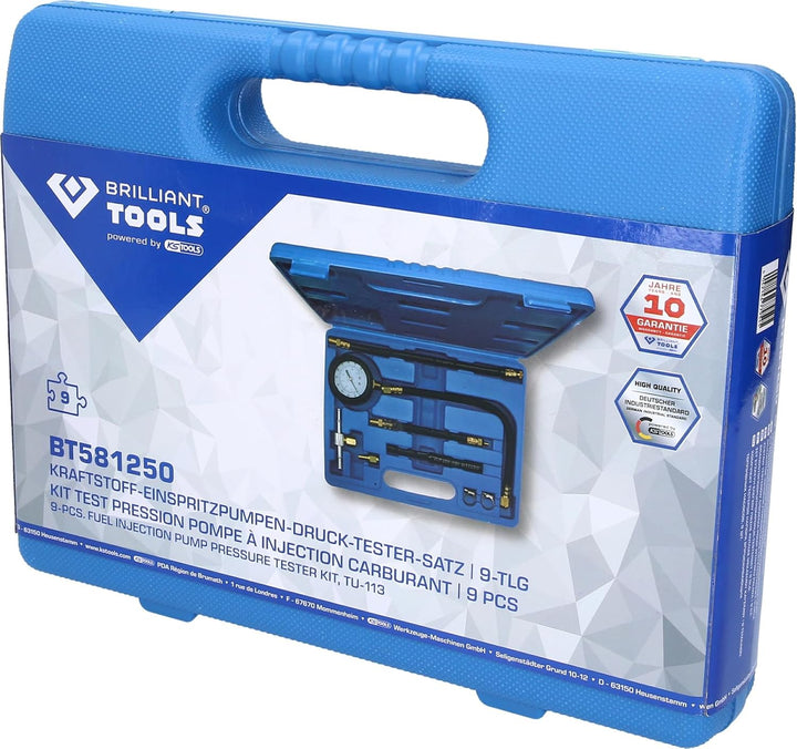 BRILLIANT TOOLS BT581250 Kraftstoff-Einspritzpumpen-Druck-Tester- Satz | 9-tlg [Powered by KS TOOLS]