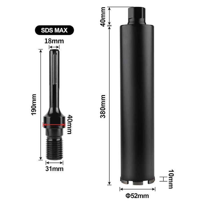 CPROSP 1¼" UNC Diamantbohrkrone ø52MM, L 420mm, Kernbohrkrone mit SDS MAX Adapter, Bohrkrone für Nas