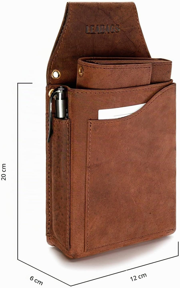 LEABAGS Kellner Geldbörse - Leder Kellnertasche Echtleder Kellnergeldbörse, Kellner Portmonee mit Mü