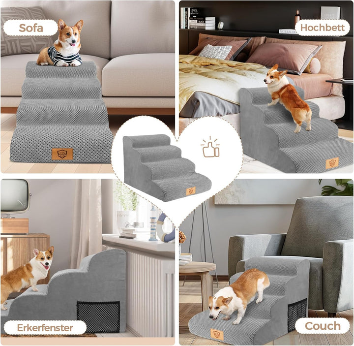 MASTERTOP Hundetreppe 4 Stufen, Hunderampe für Sofa aus Hochdichtem Schaumstoff, Haustiertreppe mit