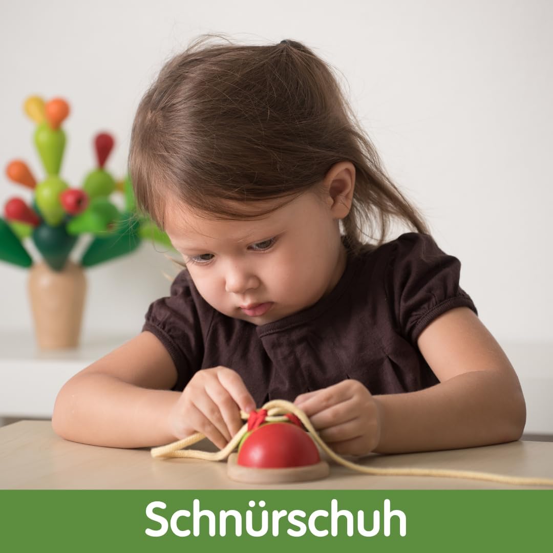PlanToys Schnürschuh aus Holz für Kinder - Schnürsenkel Binden Lernen Kinder - Holzspielzeug zum Sch