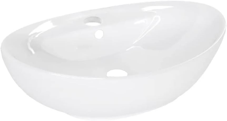 VBChome Badmöbel 50 cm Weiss Aufsatzwaschbecken mit Hahnloch und Armatur 59x39 cm Aufsatzwaschtisch