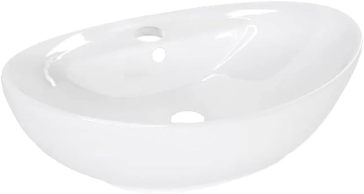 VBChome Badmöbel 50 cm Weiss Aufsatzwaschbecken mit Hahnloch und Armatur 59x39 cm Aufsatzwaschtisch