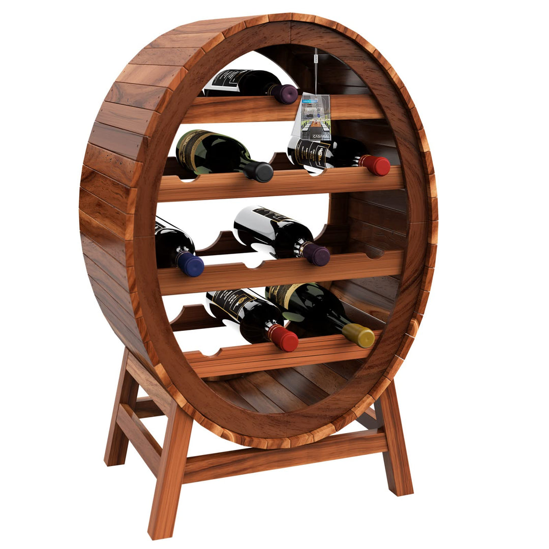 Casaria Weinregal für 12 Flaschen Akazien Holz Fass Stehend 90x 50x 30 cm Keller Küche Wohnzimmer We