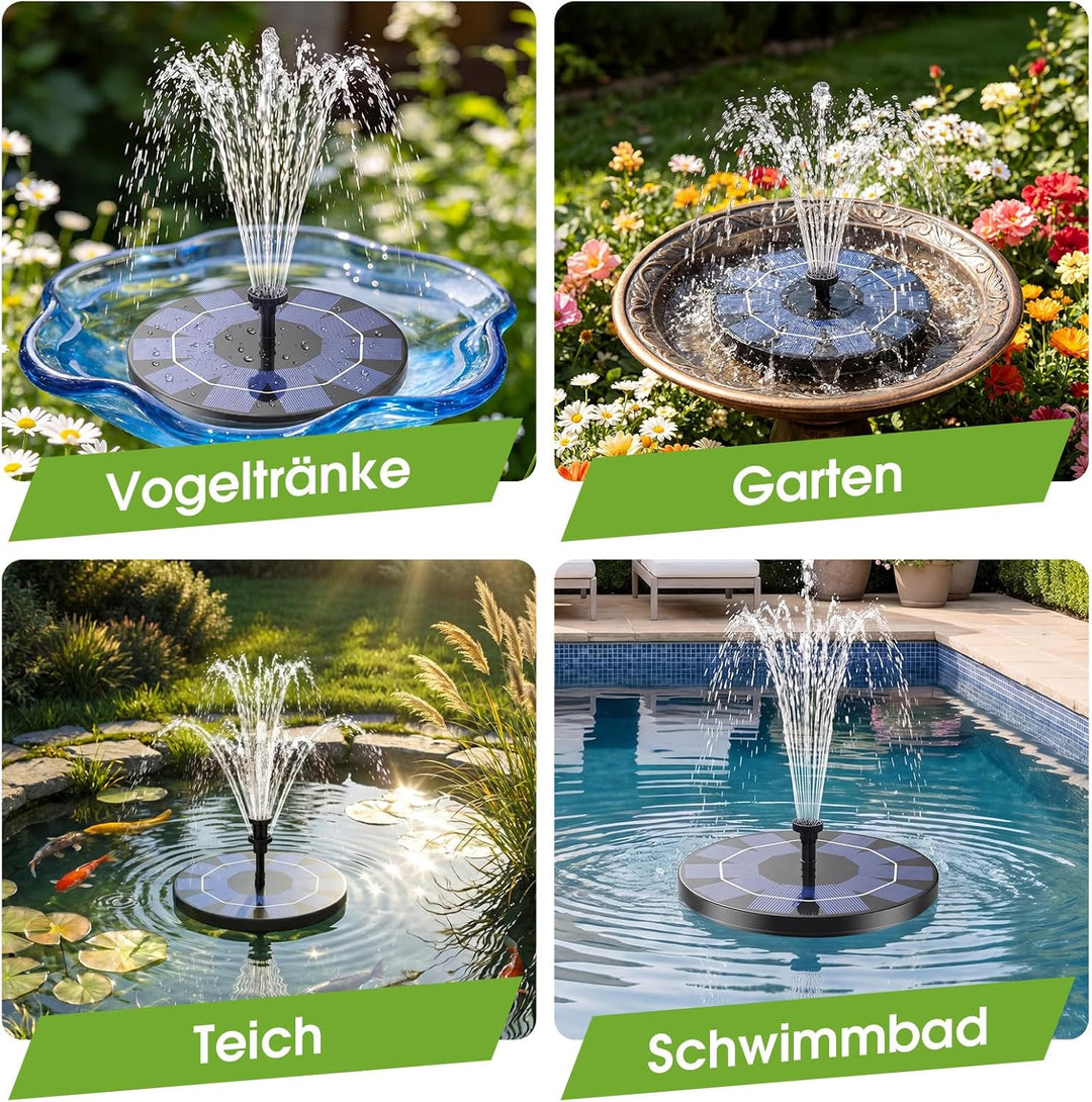 AISITIN Solarbrunnen für Draussen 2,5W, Solar Springbrunnen für Aussen Eingebaute 1200 mAh Akku Teic