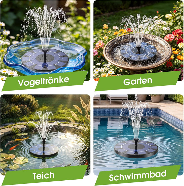 AISITIN Solarbrunnen für Draussen 2,5W, Solar Springbrunnen für Aussen Eingebaute 1200 mAh Akku Teic