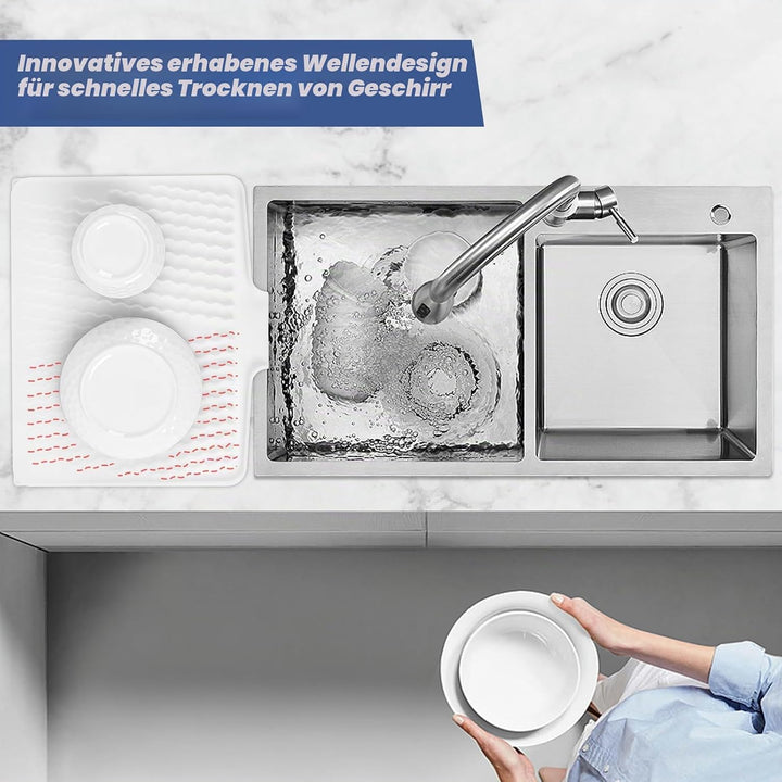 Abtropfmatte Ohne Falten 40x33x1.5cm | Silikon Abtropfmatte Geschirr für die Küche Spüle | Schrägdes