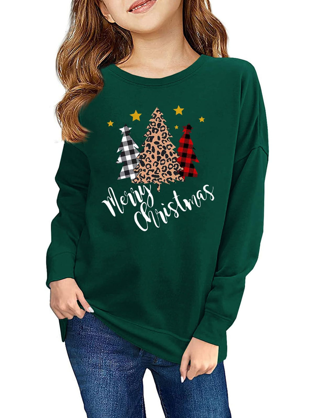Haloumoning Sweatshirt Mädchen Weihnachtspullover Lustig Rundhals Pullover Winter Oberteile für Kind