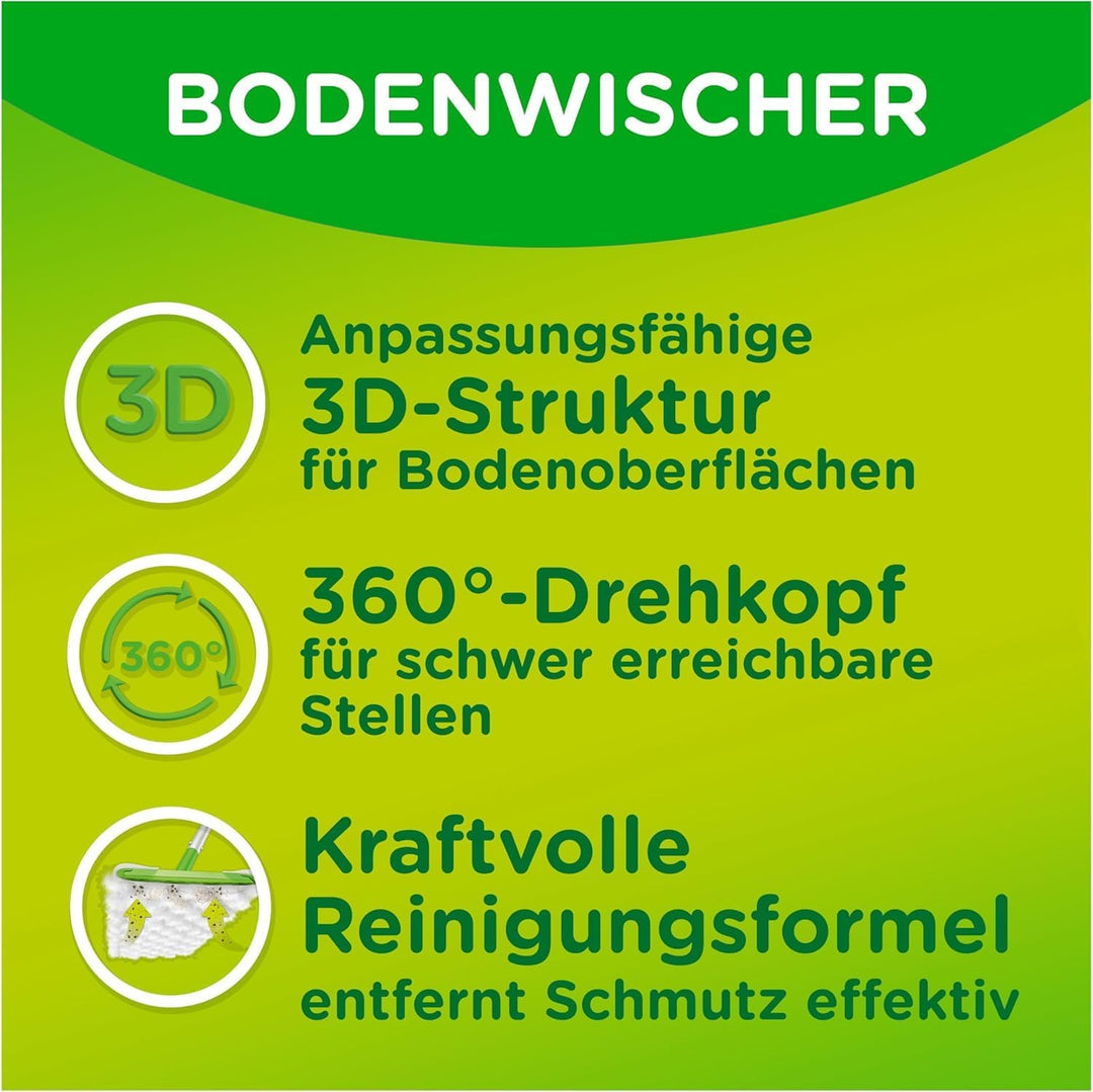 Swiffer Bodenwischer Mit 102 Trockenen Bodentüchern Nimmt Schmutz Auf Und Schliesst Ihn Ein (+3 Feuc