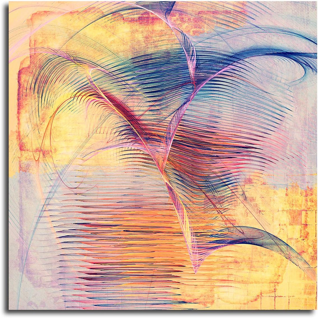 Paul Sinus Art Abstraktes Bild auf Leinwand Bunte Linien Abstrakt146- dekorativer Einteiler Wandbild