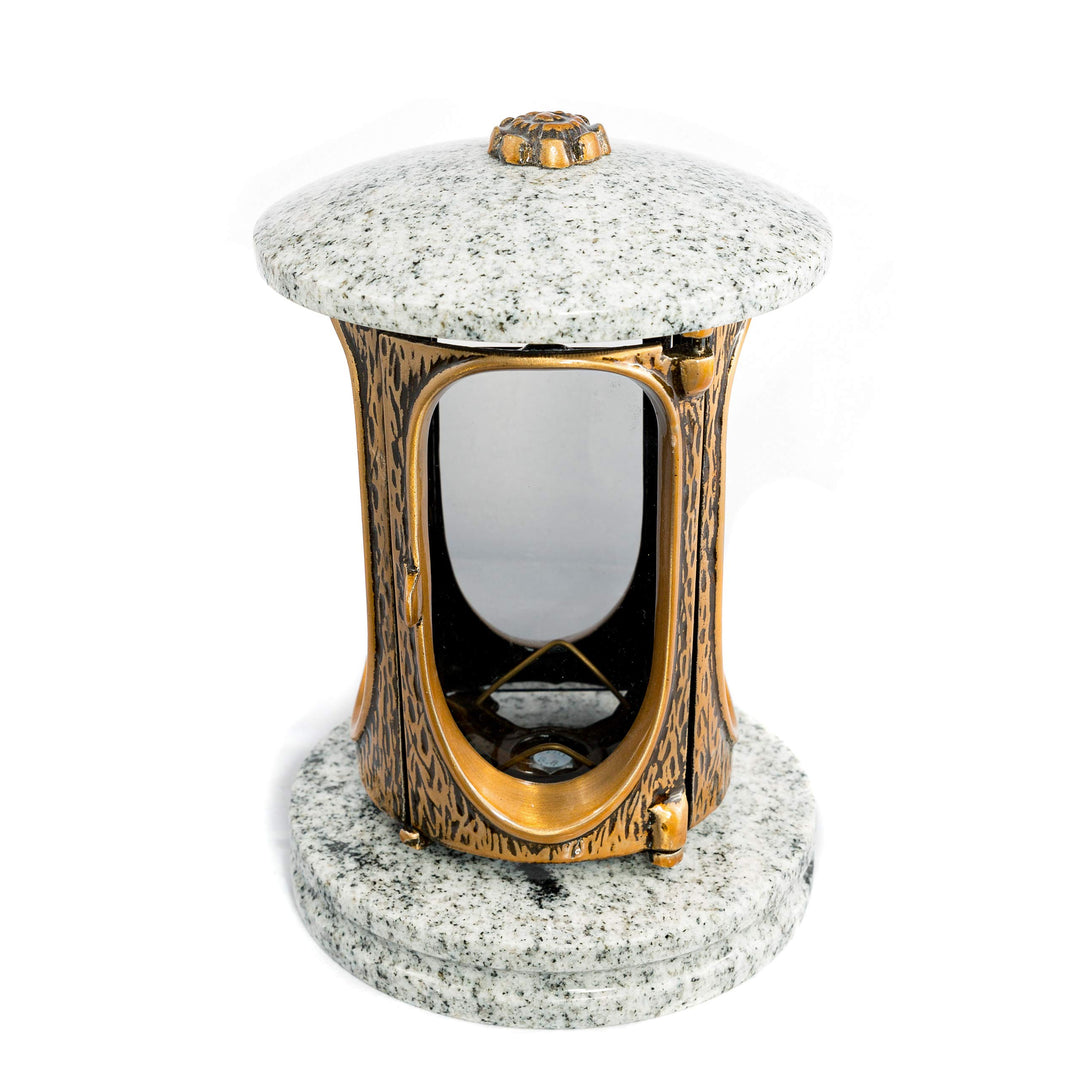Stilvolle Grablaterne Elégant Granit Viscont White Höhe 23 cm/Ø 15 cm Grableuchte Grablicht Grablamp