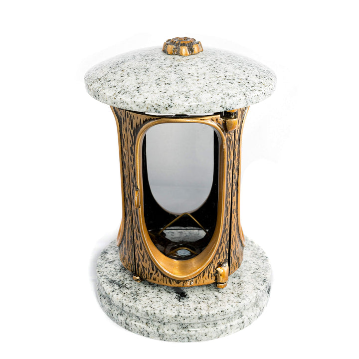 Stilvolle Grablaterne Elégant Granit Viscont White Höhe 23 cm/Ø 15 cm Grableuchte Grablicht Grablamp
