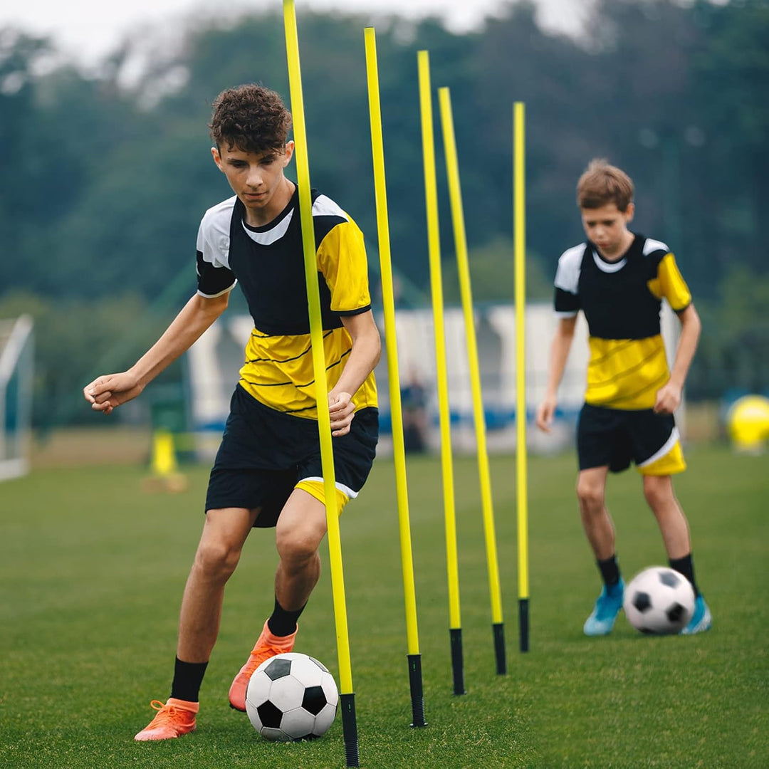 NAIZY Slalomstangen Fussball Trainingszubehör 1,5m/1,8m 6pcs-Set Hürdenstangen mit Erdspiess & Trage