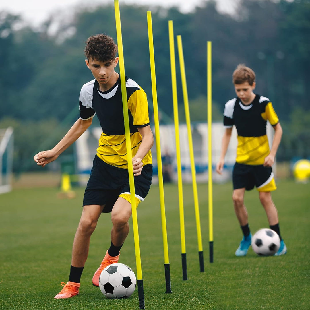 NAIZY Slalomstangen Fussball Trainingszubehör 1,5m/1,8m 6pcs-Set Hürdenstangen mit Erdspiess &amp; Trage
