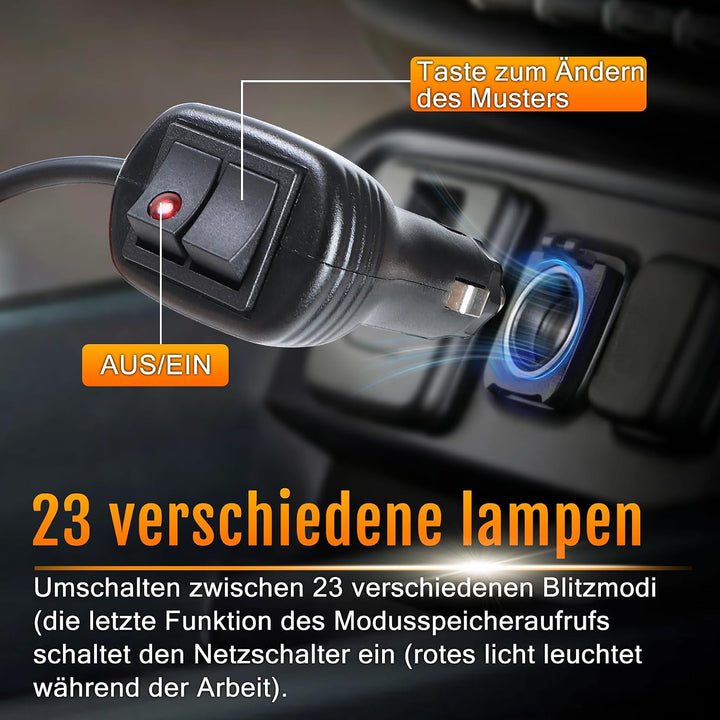 ROUTEKING 12V/24V Warnleuchte 32 LED Frontblitzer - 23 Modi Blitzleuchte 2x42.6cm Starker Rundumleuc