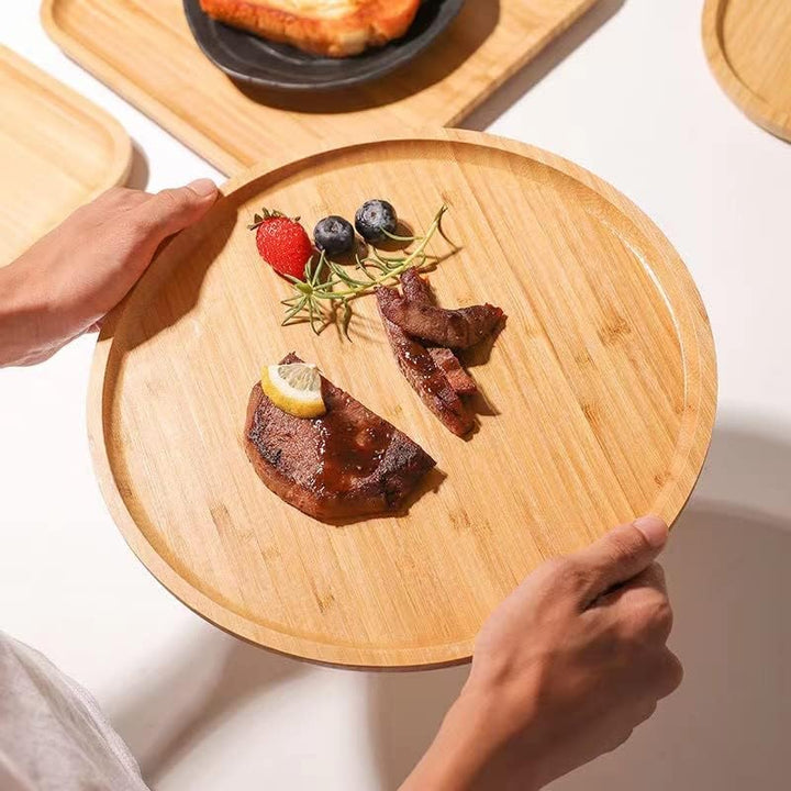 Bambus Tablett Rund, Serviertablett aus Bambus, Servierplatte Holz, Holz Charcuterie Brett, Dekorati