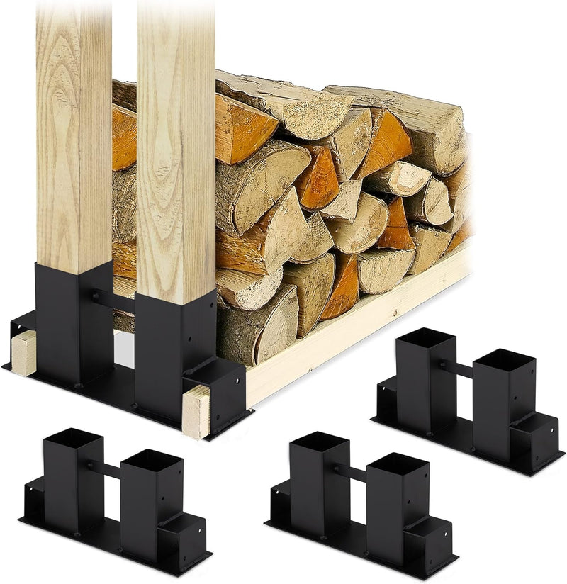 Relaxdays Holzstapelhilfe 4er Set, für Feuerholz, Kaminholzregal selber bauen, Brennholzstapelhalter