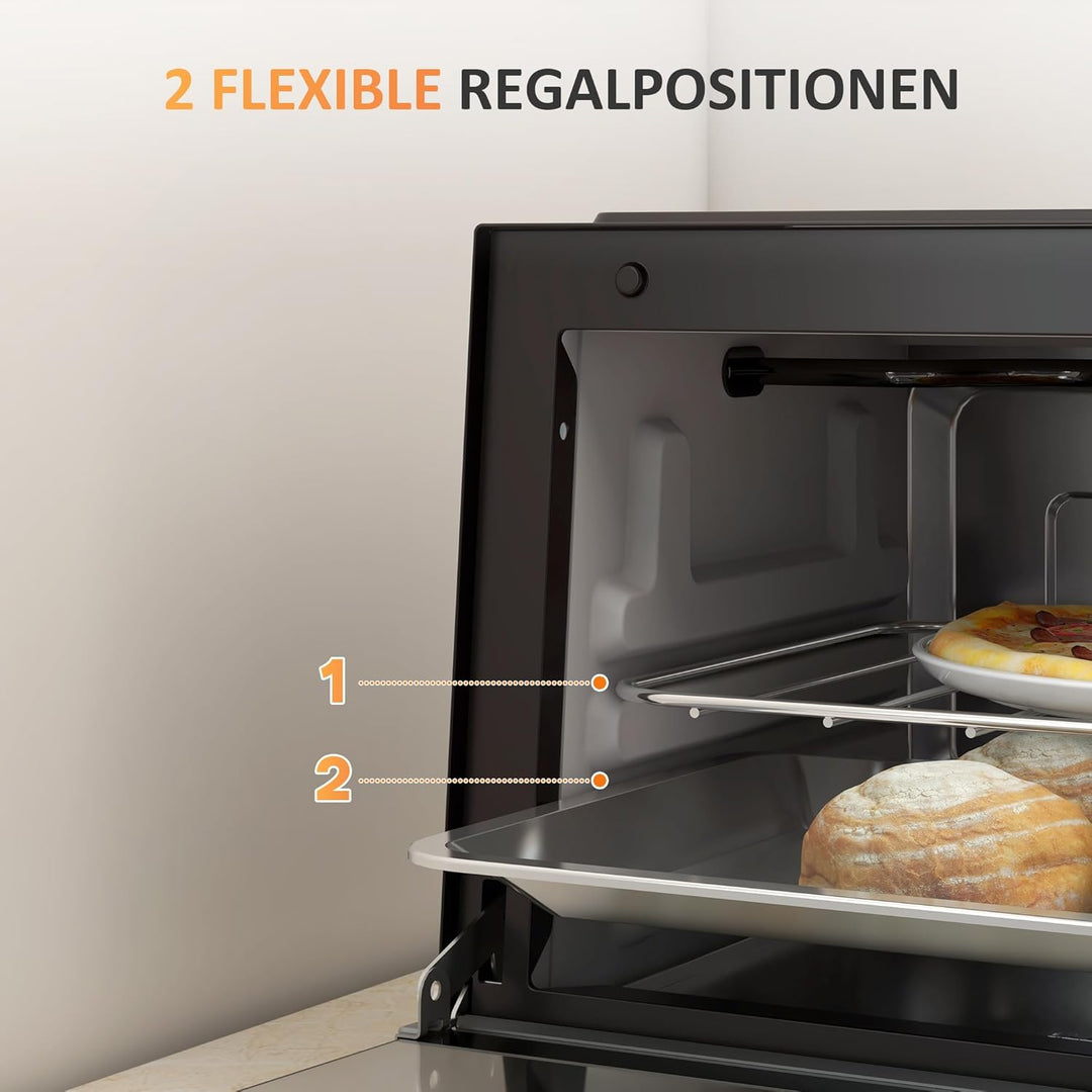 HOMCOM Mini Backofen 9 L 750W 100-230℃ 60 Min. Timer inkl. Backblech, Grillrost, Glas Fenster, Platz