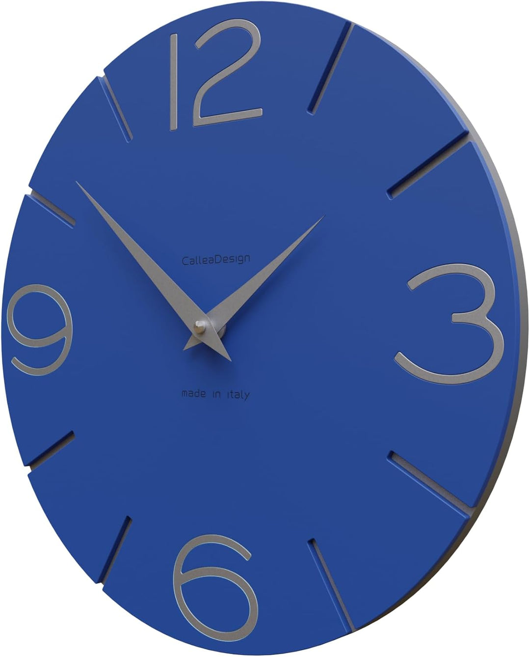 CALLEADESIGN Wanduhr Smile Elektrisches Blau und Aluminium Rund 30 cm Schlichtes und modernes Design