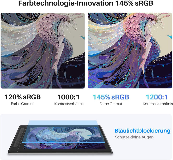 HUION Kamvas Pro 16 (2.5K) Grafiktablett mit Display mit 2.5 K Auflösung, 145% SRGB-Farbraum und 1:
