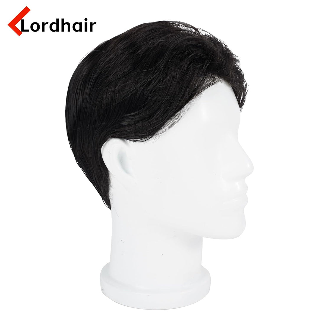 Lordhair Echthaar Toupet für Männer, 0,08 mm Dünnes Haut Haarteil Basisgrösse 8 x 10 Zoll Leichtes M