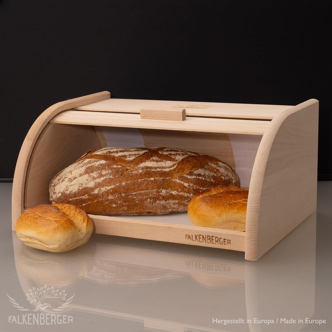 Brotkasten aus Buchenholz ca. 38x28x18cm XL Rollbrotkasten traditionell Brotbox mit Roll-Deckel Hand