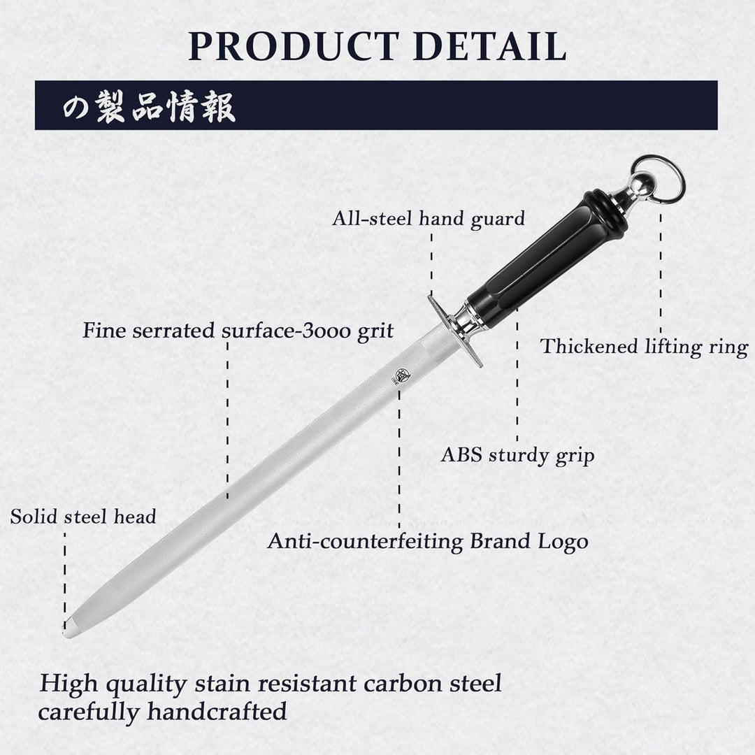 MITSUMOTO SAKARI 40 cm Edelstahl Wetzstab, Japanischer Messerschärfer mit Hohem Kohlenstoffgehalt We