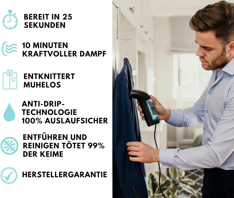 WiredLux Reise Dampfglätter Steamer, Reise Bügeleisen für Urlaub & Zuhause, Kompakt und tragbar, 25s