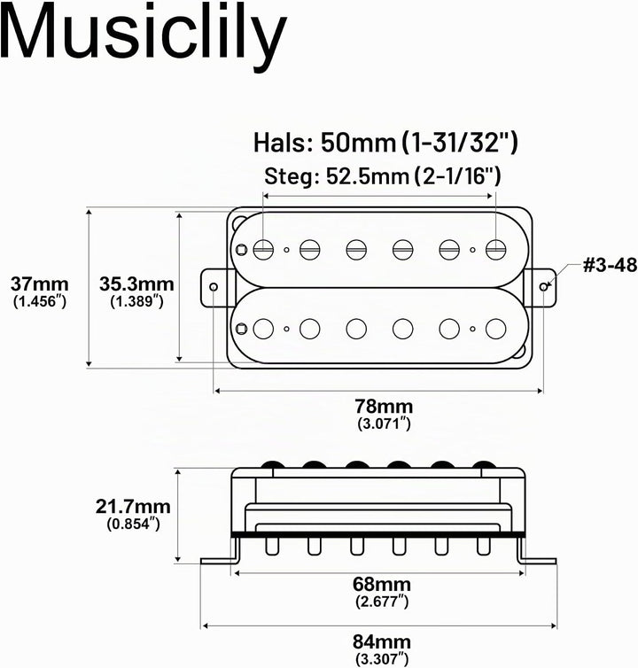 Artec VH-Rock Alnico 5 Uncovered Humbucker Tonabnehmer Hals Steg Pickups Set für E-Gitarre, Schwarz,