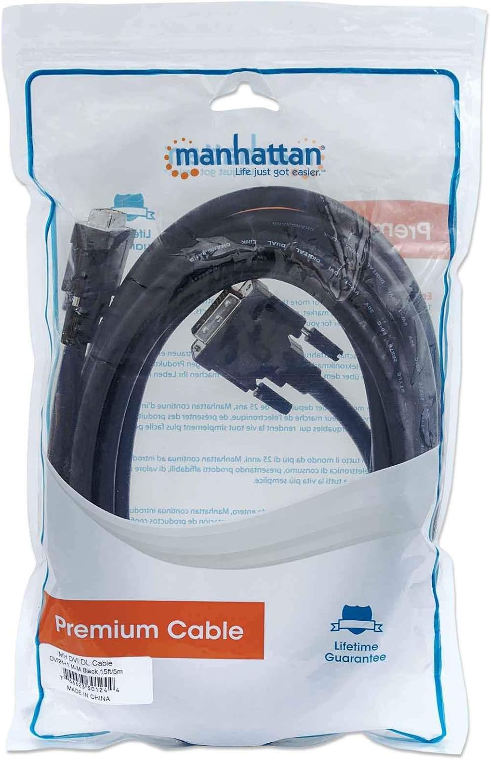 Manhattan 301244 DVI-D Dual Link Stecker auf Stecker DVI Kabel, 5m schwarz, 5m schwarz