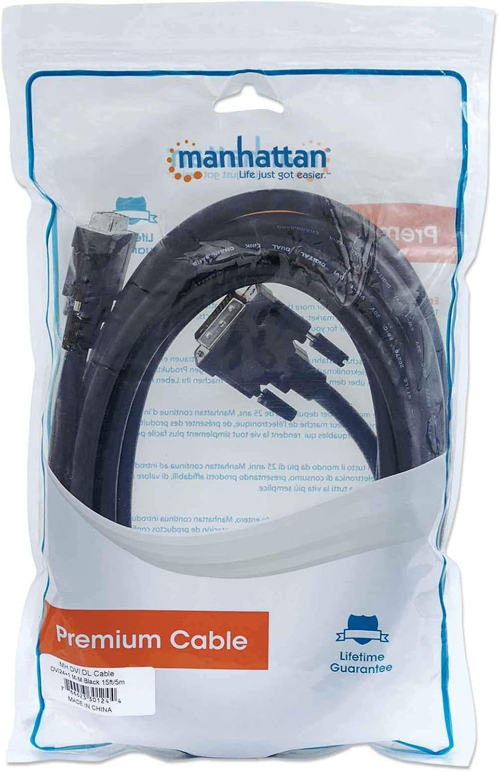 Manhattan 301244 DVI-D Dual Link Stecker auf Stecker DVI Kabel, 5m schwarz, 5m schwarz