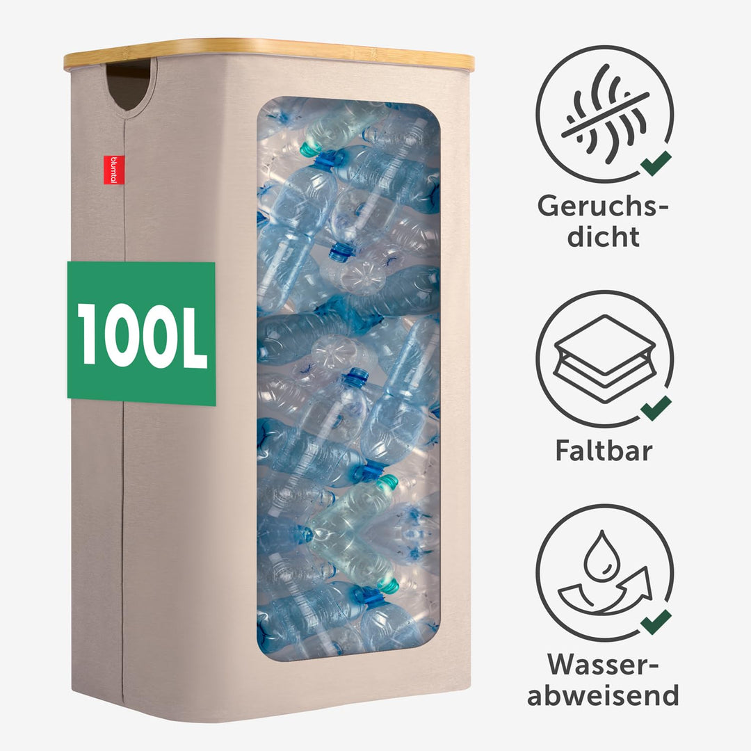 Blumtal Pflandflaschen Sammelbehälter 100L - Bambus Pfandflaschen Organizer mit Pfandflaschen Tasche