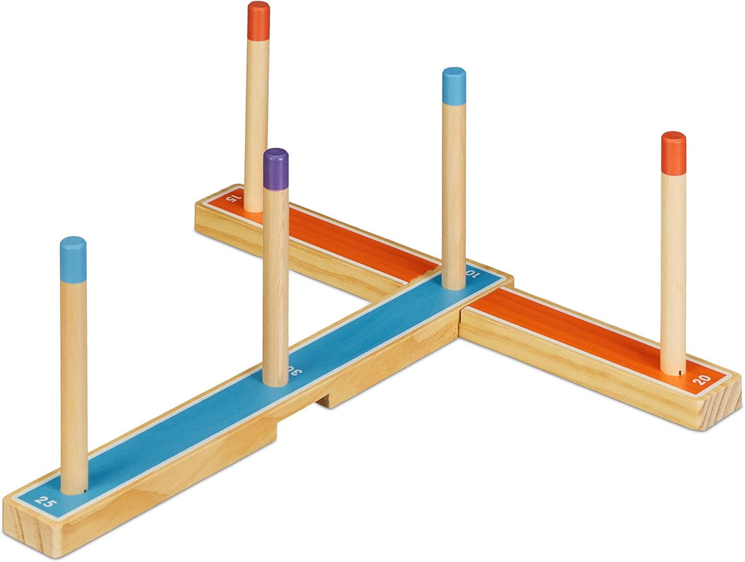 Relaxdays Ringwurfspiel, Holzwurfspiel für Kinder & Erwachsene, mit 5 Ringen, drinnen und draussen,