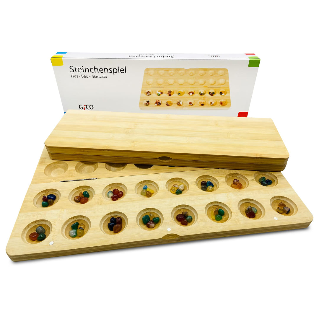 GICO Steinchenspiel Hus Bao gross aus Holz mit Edelsteinen. Das Strategiespiel für Jung und Alt beka