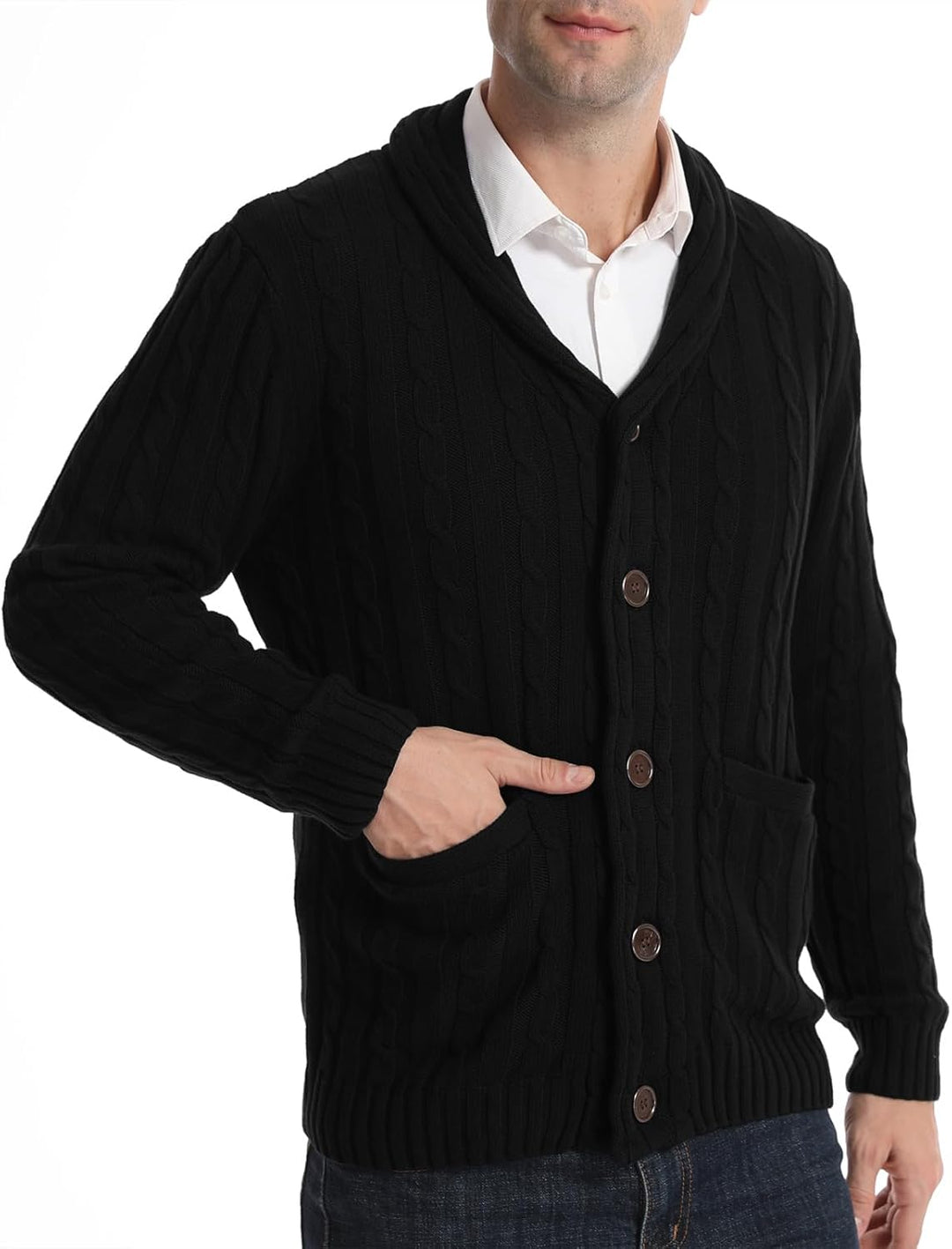 Superora Herren Baumwolle Strickjacke Gestrickt V-Ausschnitt Klassisch Casual Cardigans Schal Kragen