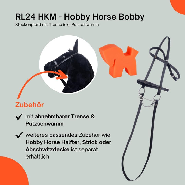 RL24 HKM - Hobby Horse Bobby inkl MagicBrush | Steckenpferd mit Trense | Spielpferd aus Plüsch mit H