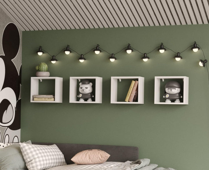 KUBUTKU Wandregal 4er Set 30x33x18 Quadratisch Hängeregal Mordern Design Wandboard für Wohnzimmer Sc
