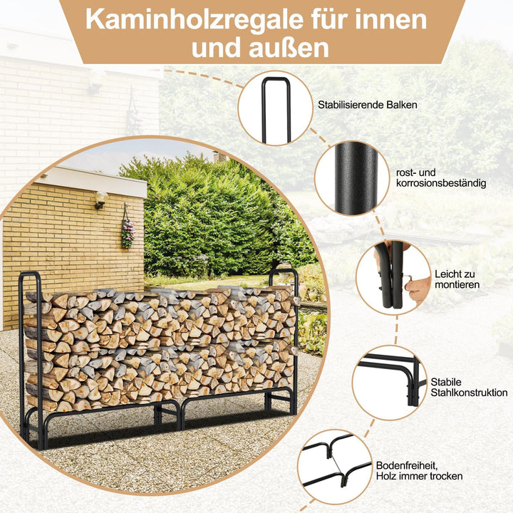 Lospitch Kaminholzregal mit Schutzhülle Stahlrahmen, Brennholzregal Aus Schwarzem Metall, Holzscheit