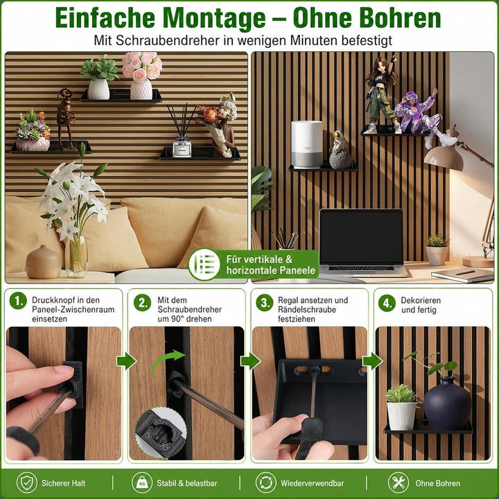 2er Set Regal für Akustikpaneele Ohne Bohren wandpaneele Zubehör | Regal für Vertikale Horizontale P