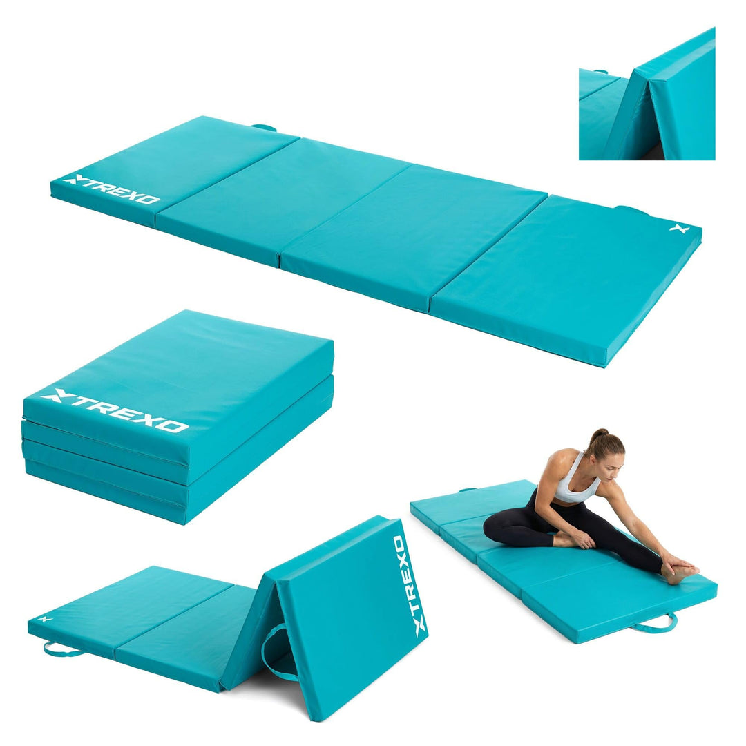 XTREXO Klappbare Gymnastikmatte – Turnmatte 4-teilig – Kunstleder & EPE-Schaumstoff – Faltbar mit Tr