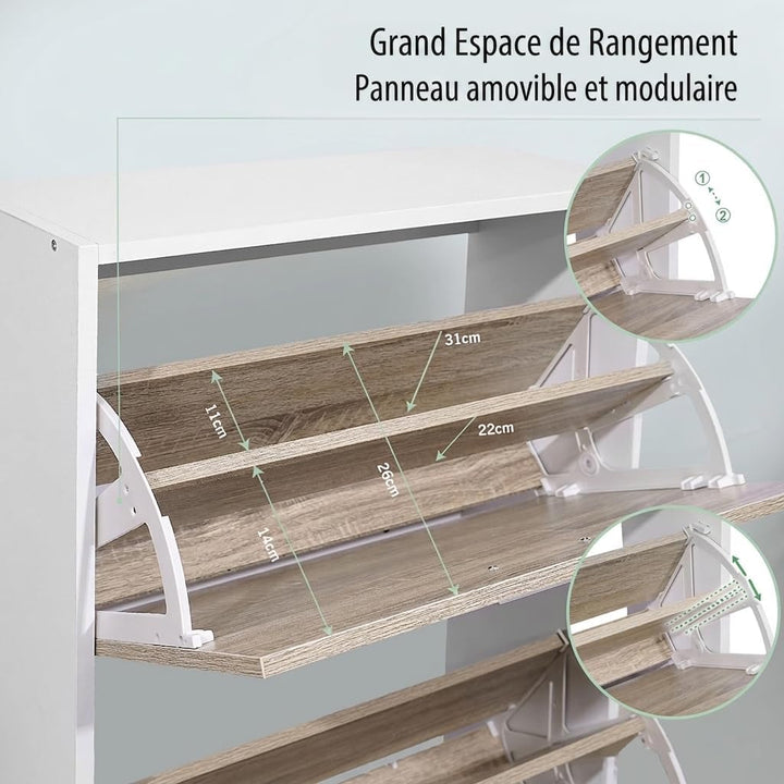 CASABEL Schuhschrank für 12 Paar – grosse Kapazität für Eingangsbereich – L 60 x T 24 x H 80 cm – Tü
