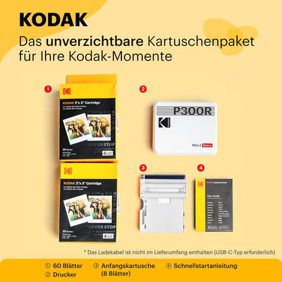 KODAK Mini 3 Retro 4Pass Tragbarer Fotodrucker (7,6 x 7,6 cm) – Paket mit 68 Blättern, schwarz Impri