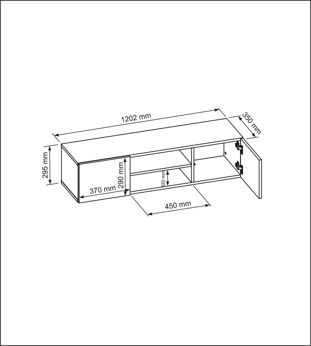 meble masztalerz TV Hängeschrank Schwarz Hochglanz mit 2 Ablagen und 2 Türen, 120 cm, Lowboard, TV S