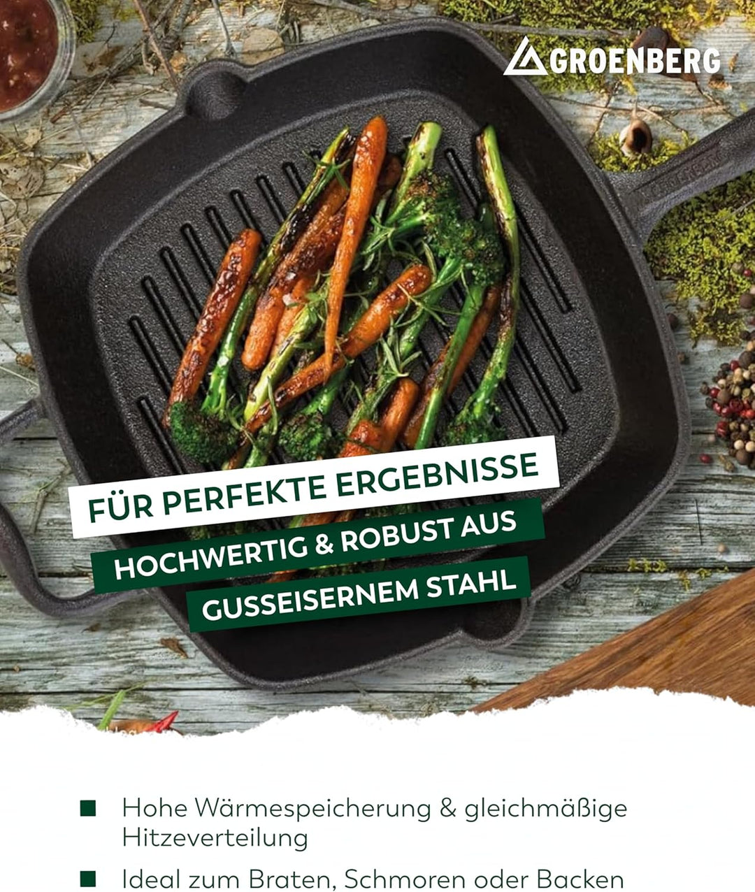 Grillpfanne Gusseisen Pfanne Nabro Bratpfanne Griff Quadratisch 28 cm