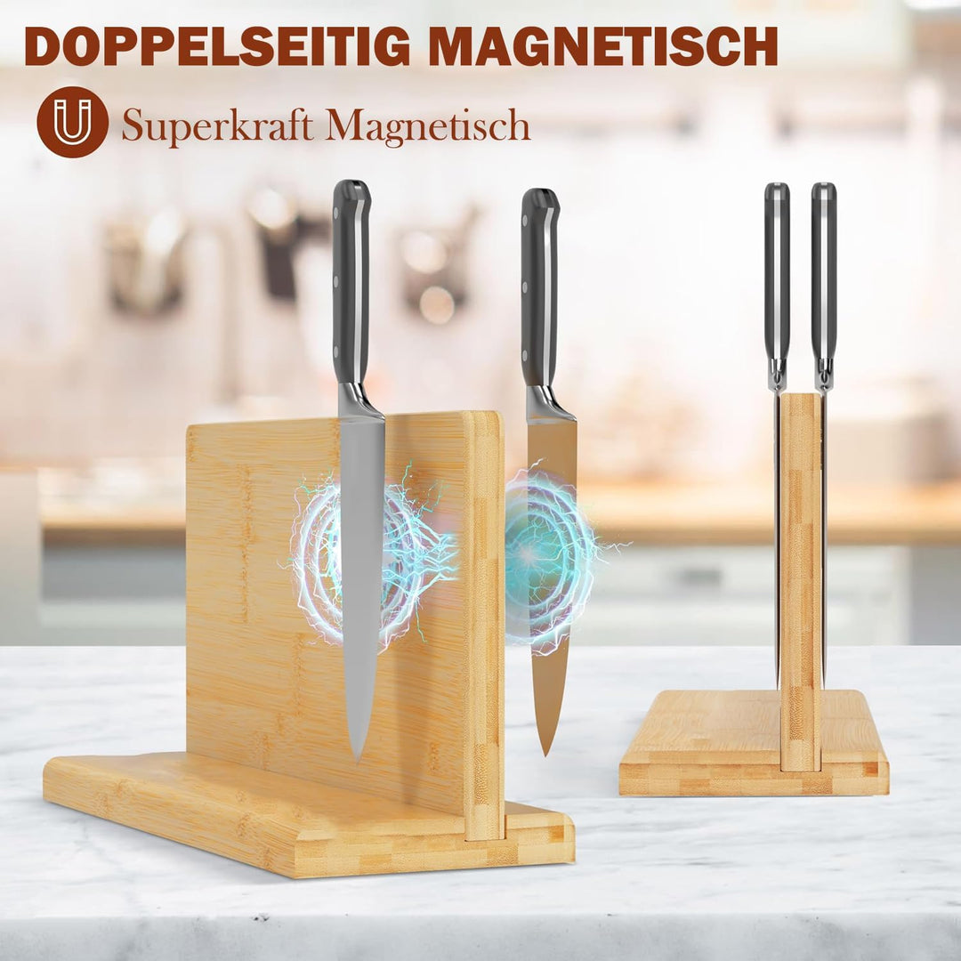 Duscdesp Messerblock Magnetisch Holz Bambus, Doppelseitiger Magnet Messerhalter Messerblock Ohne Mes